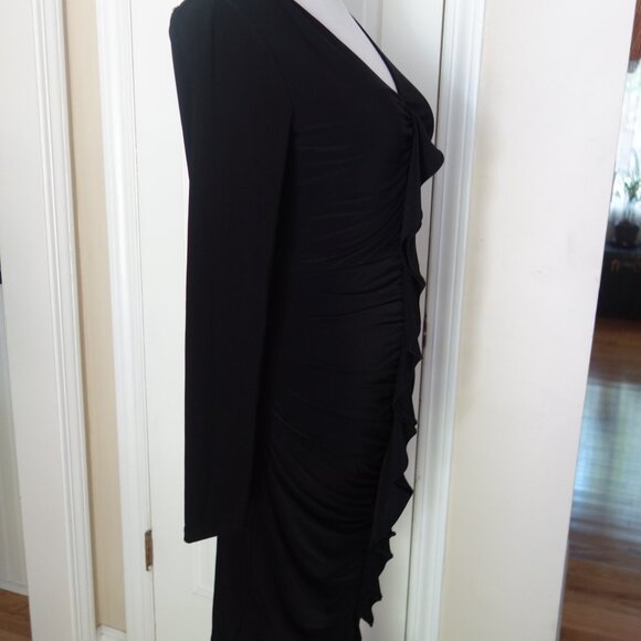 NWT $109 TOMMY BAHAMA Ruched Ruffle Front Long Sleeve Black Dress – 2 - Picture 3 of 7